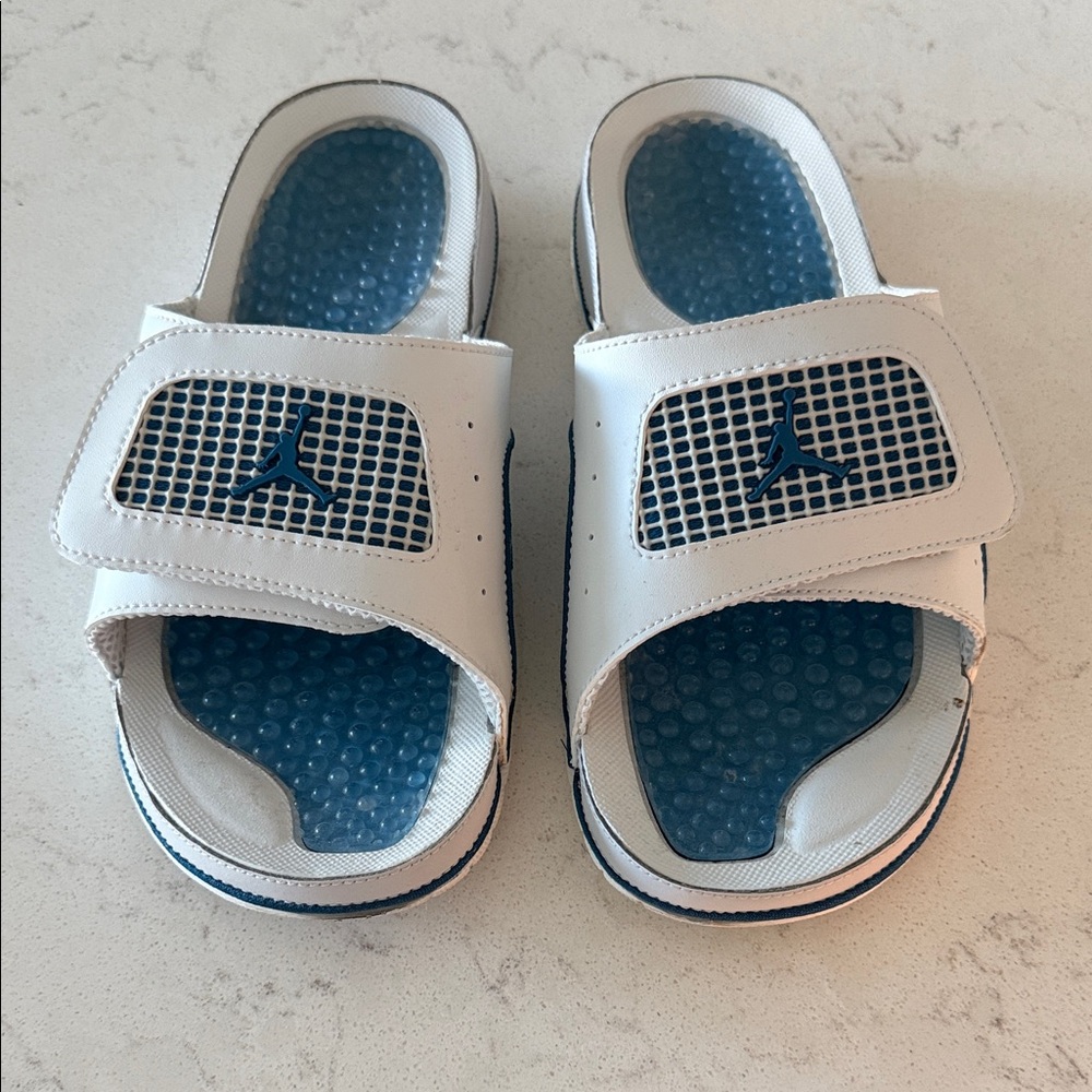 Jordan White and Blue Men's Slide Sandals with Adjustable Strap